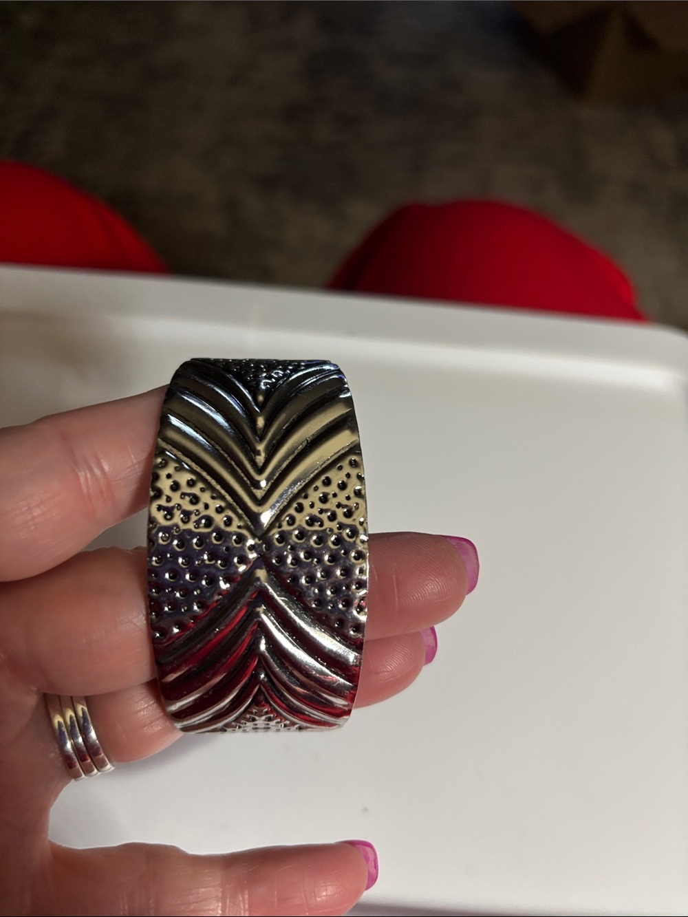 Silver Textured Chevron Cuff Bracelet - Women Jewelry